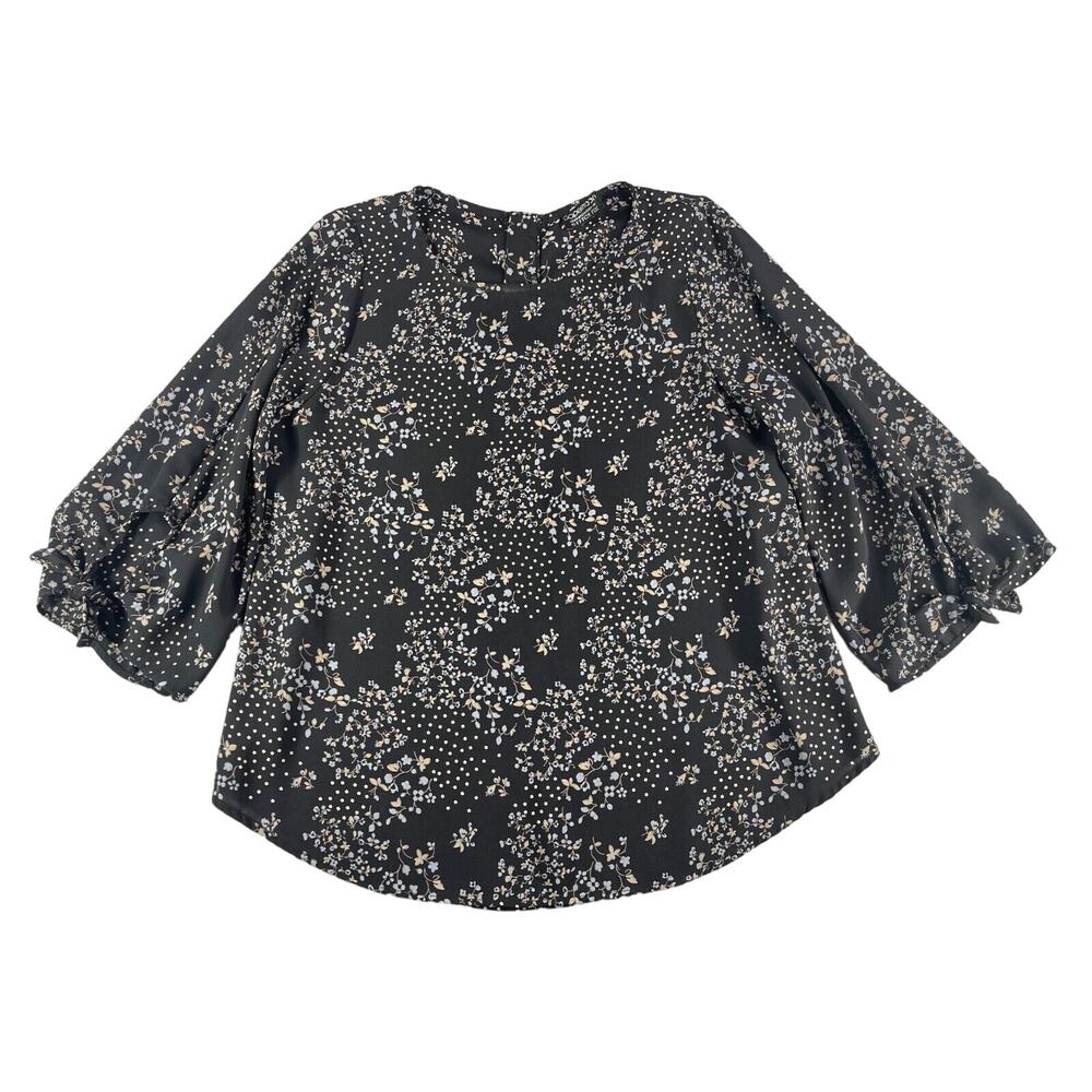 Papermoon Shirt Womens Small Black Stitch Fix Kimono Sleeve Round Neck Floral